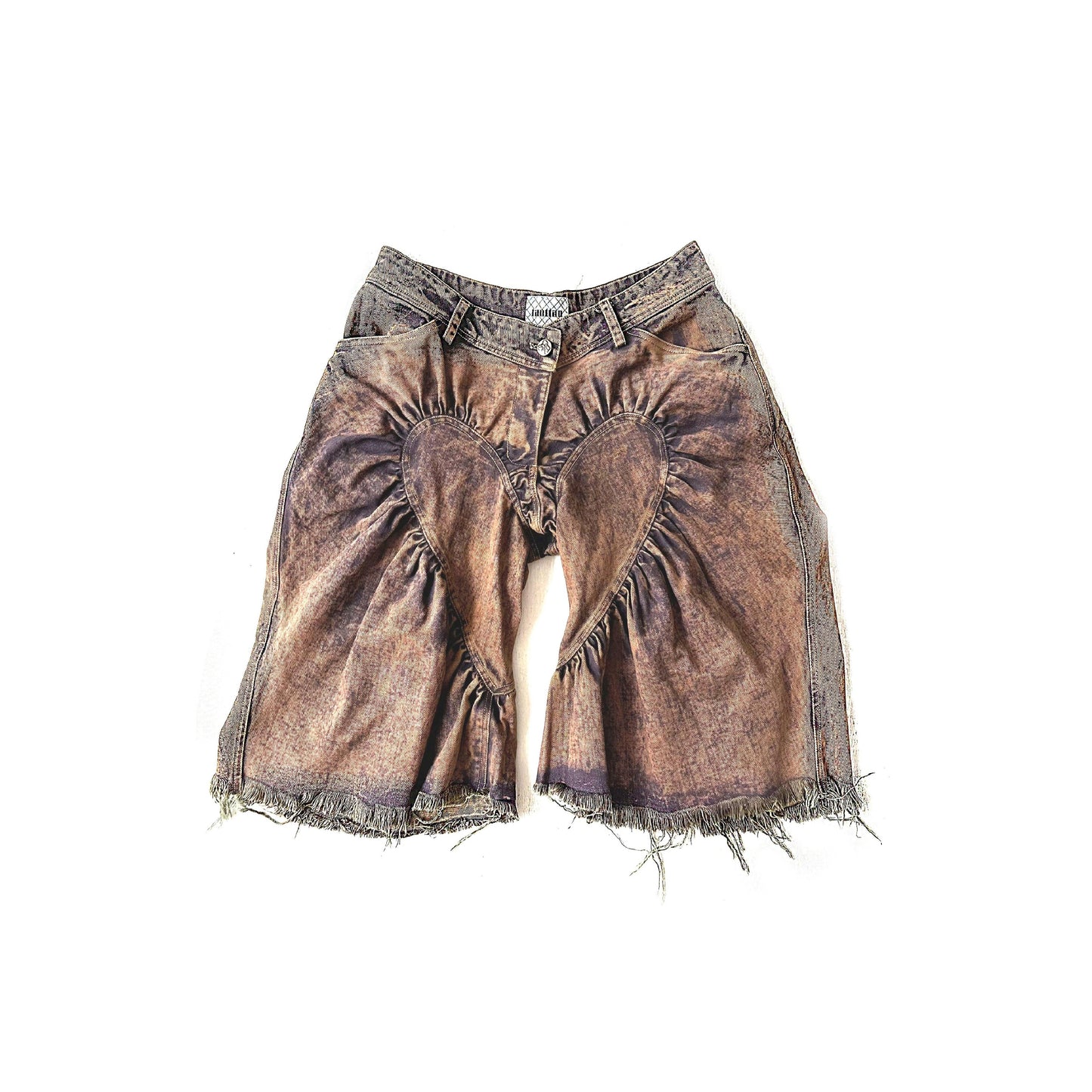 Unisex Ruched Heart Distressed Denim Shorts