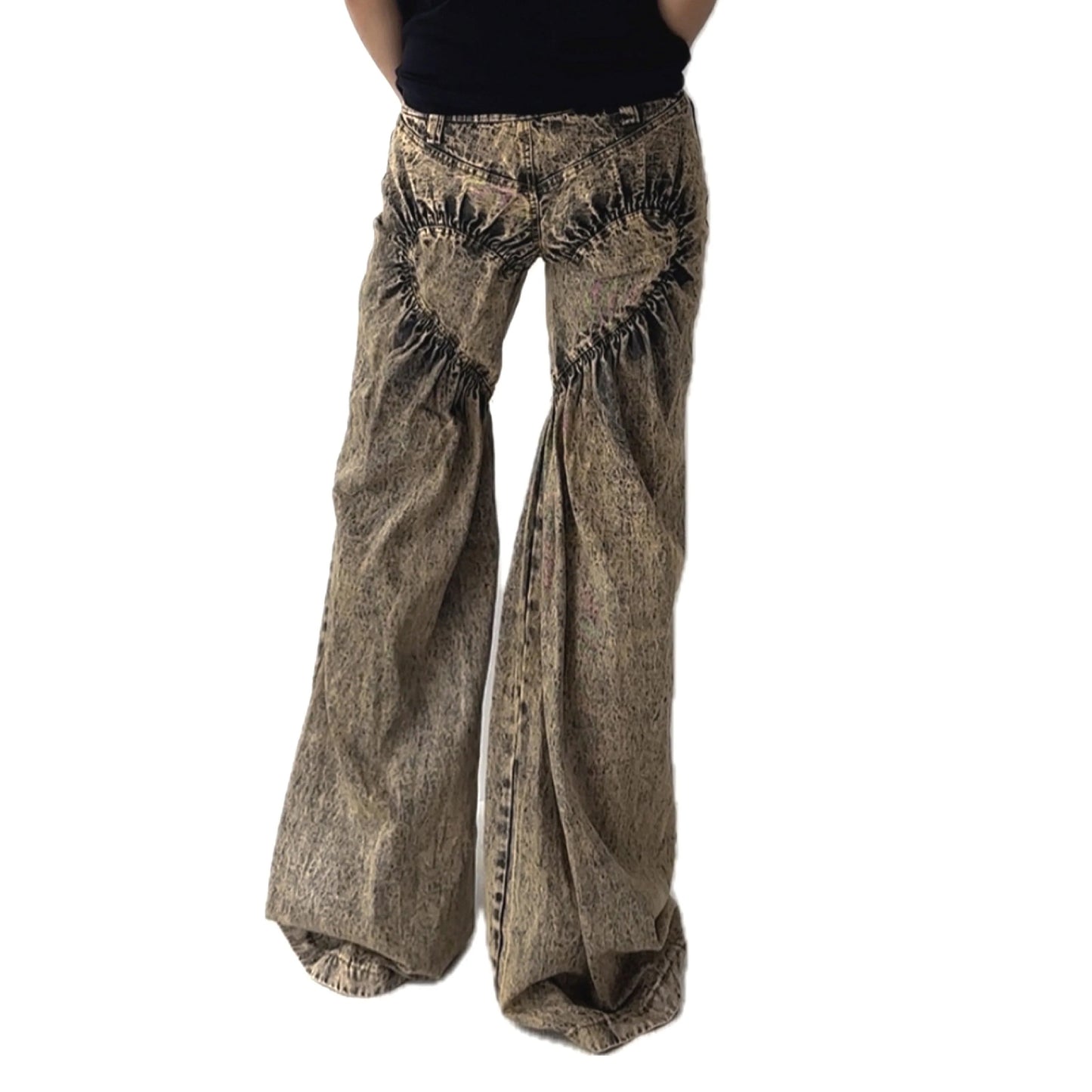 Unisex Ruched Heart Distressed Denim Jeans