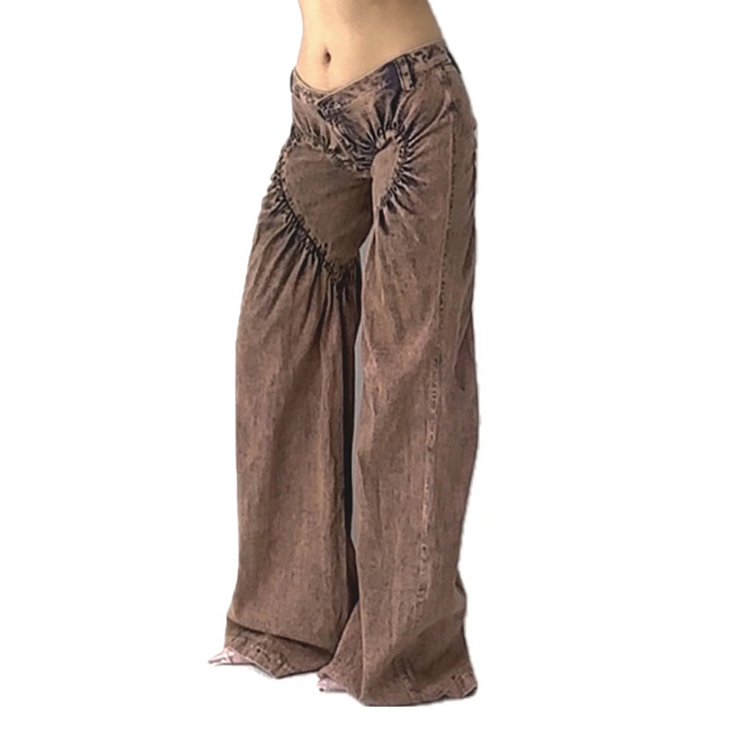 Unisex Ruched Heart Distressed Denim Jeans
