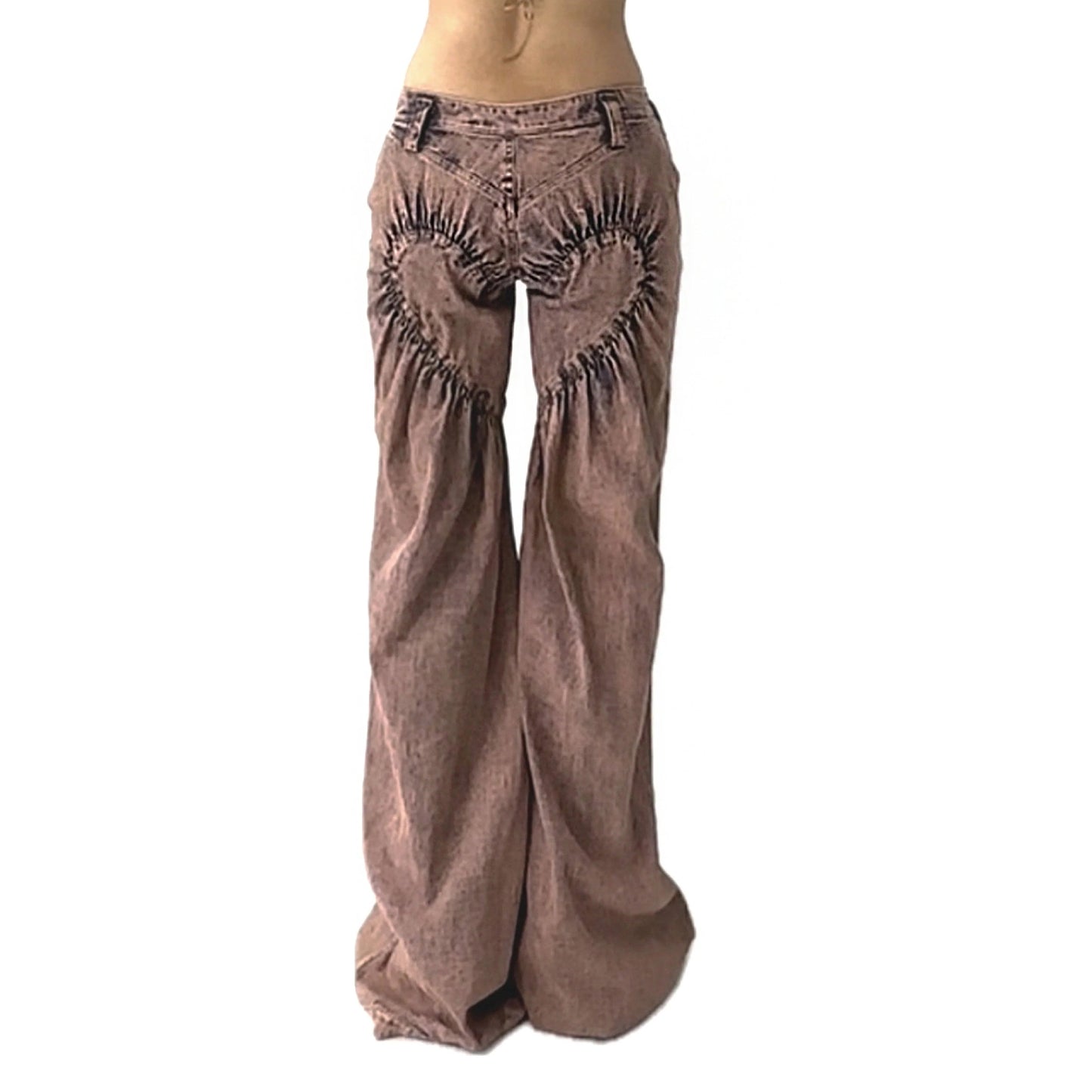 Unisex Ruched Heart Distressed Denim Jeans