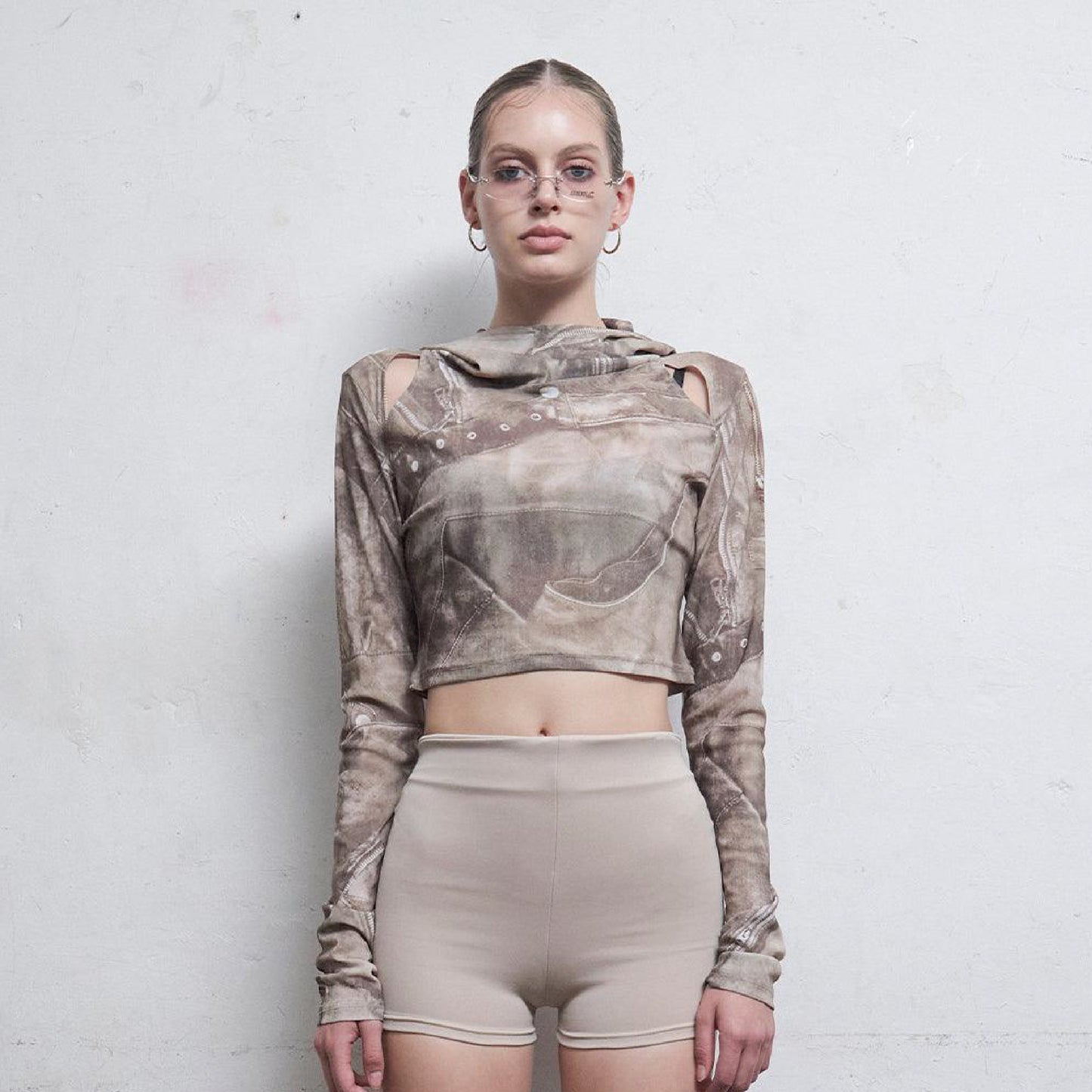 Cowl Neck Cropped Hooded Top
