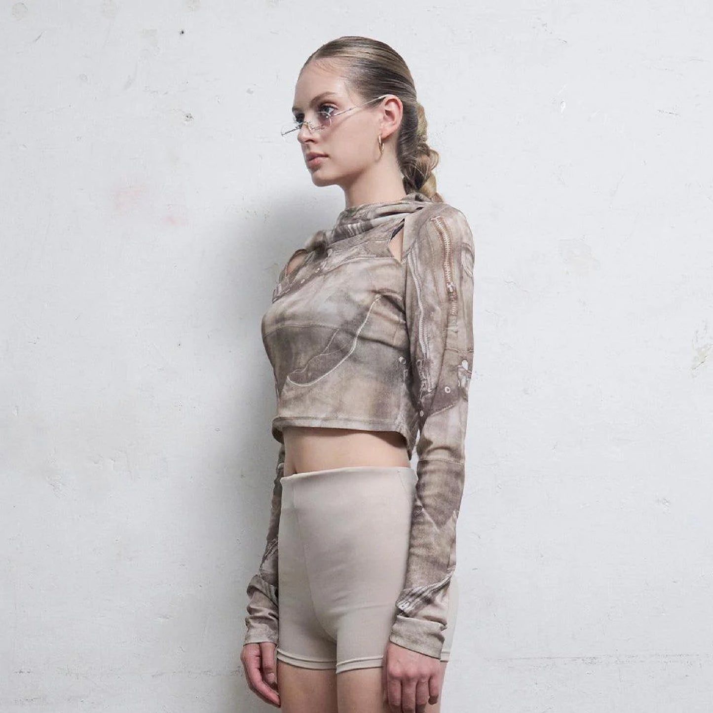 Cowl Neck Cropped Hooded Top
