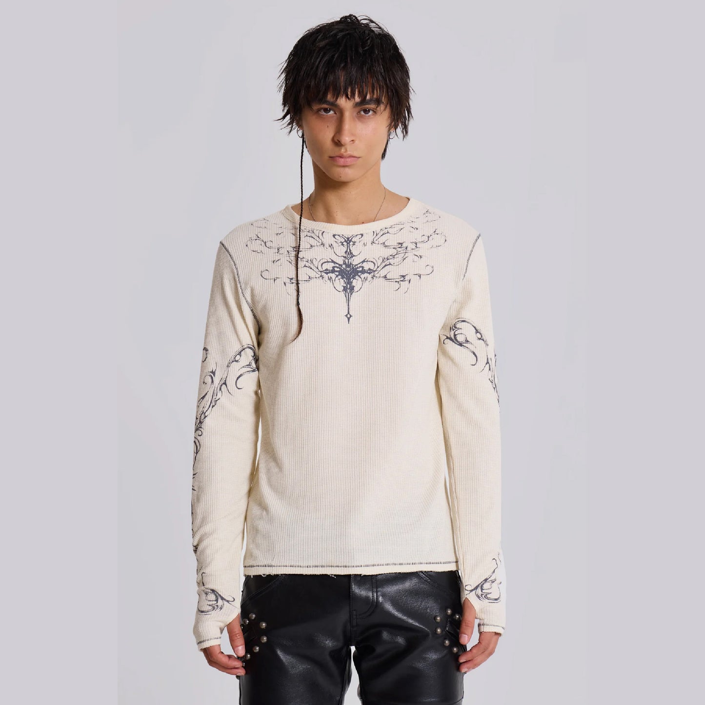 Ines Waffle White Long Sleeve Top