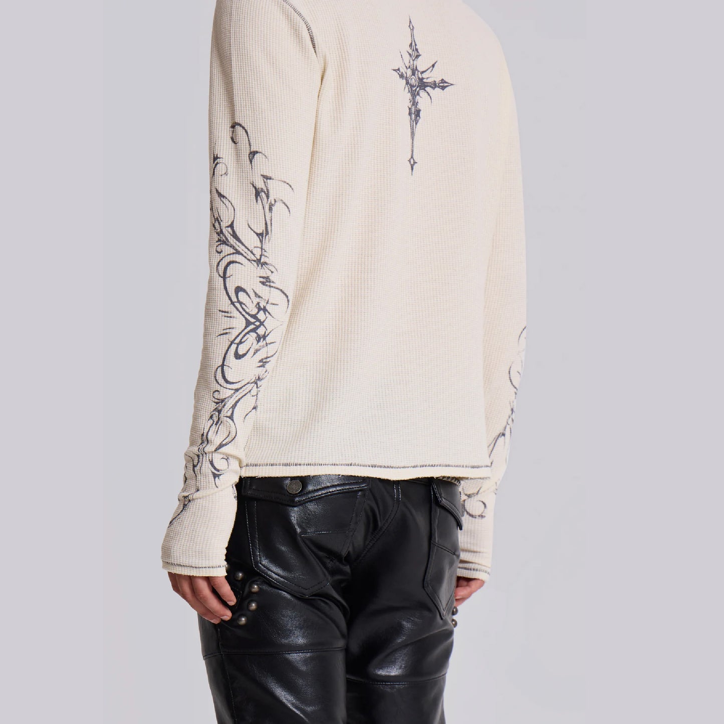 Ines Waffle White Long Sleeve Top