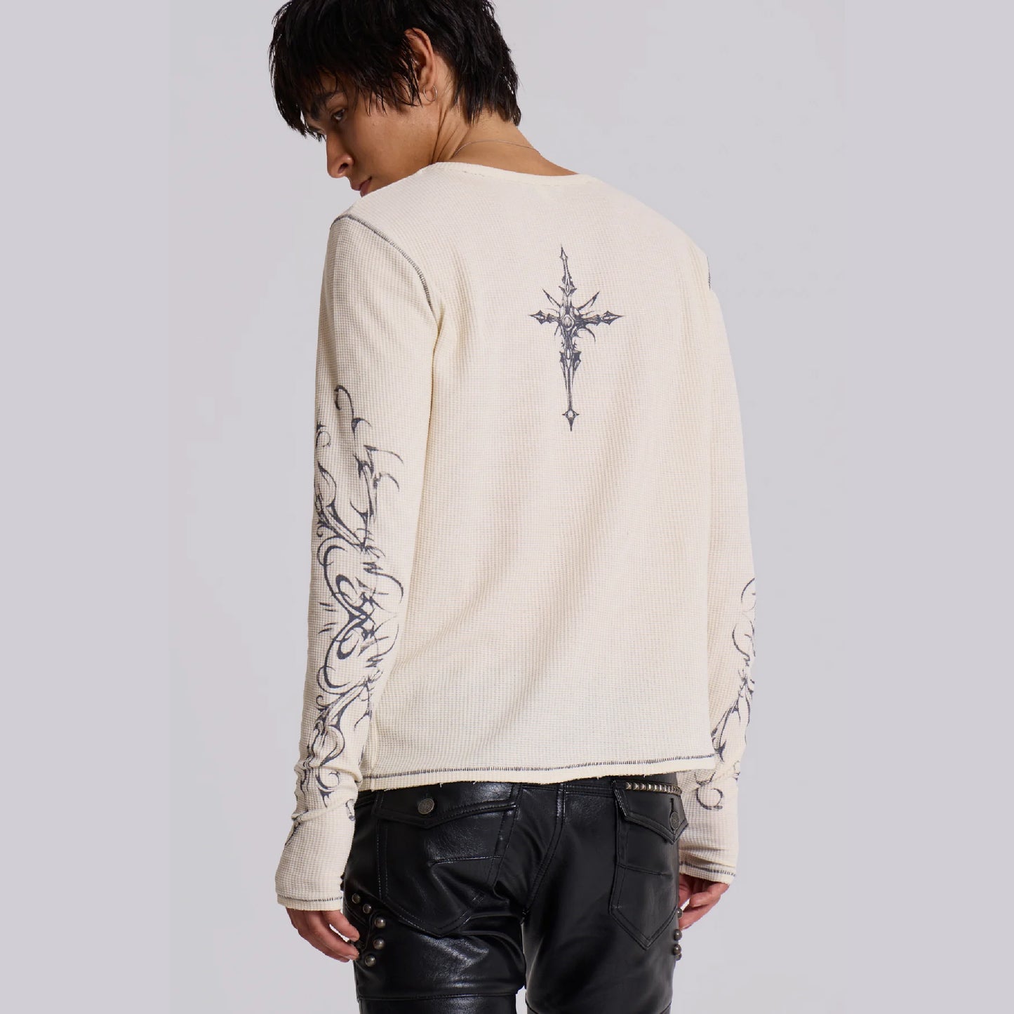 Ines Waffle White Long Sleeve Top