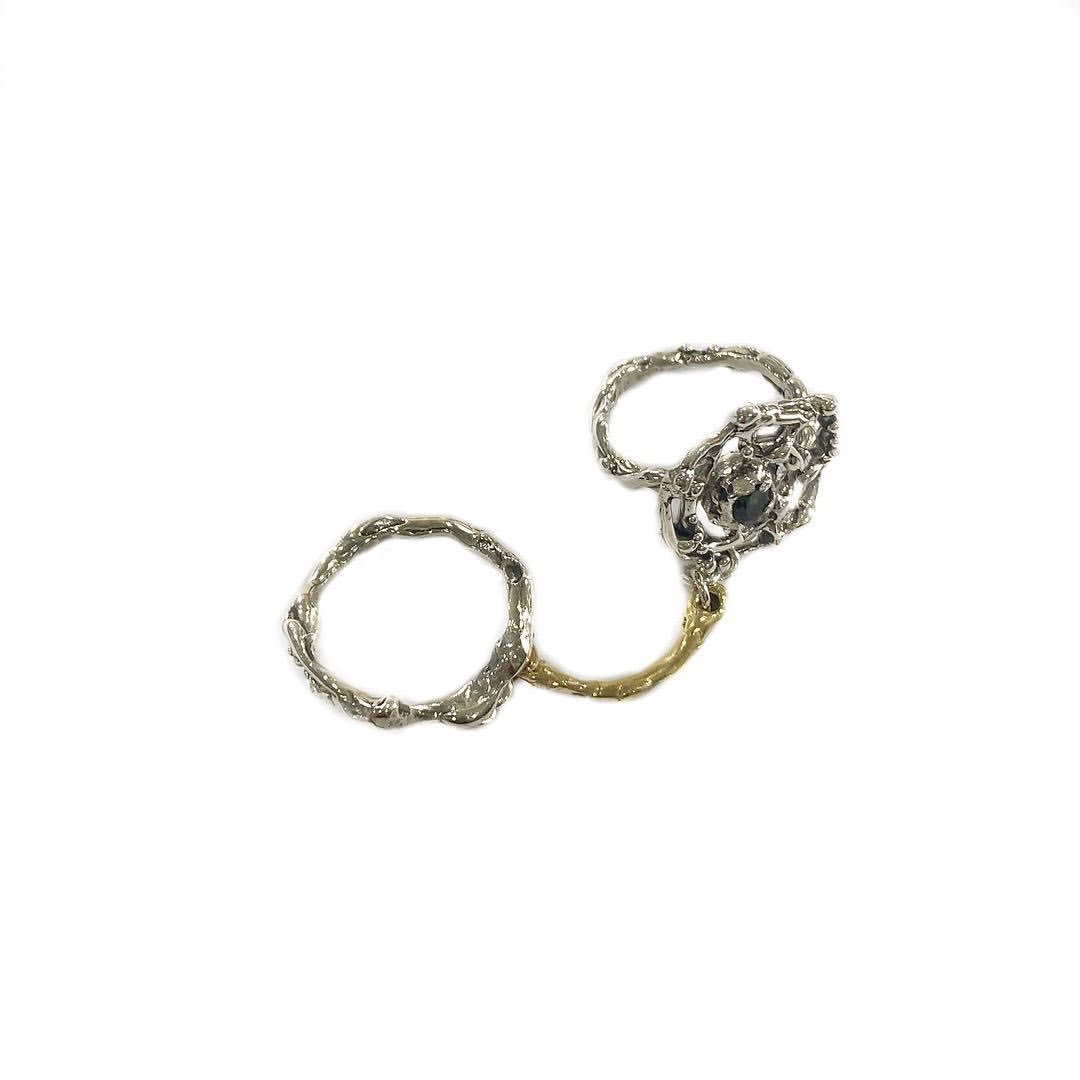 Green Tourmaline 2 Finger Ring
