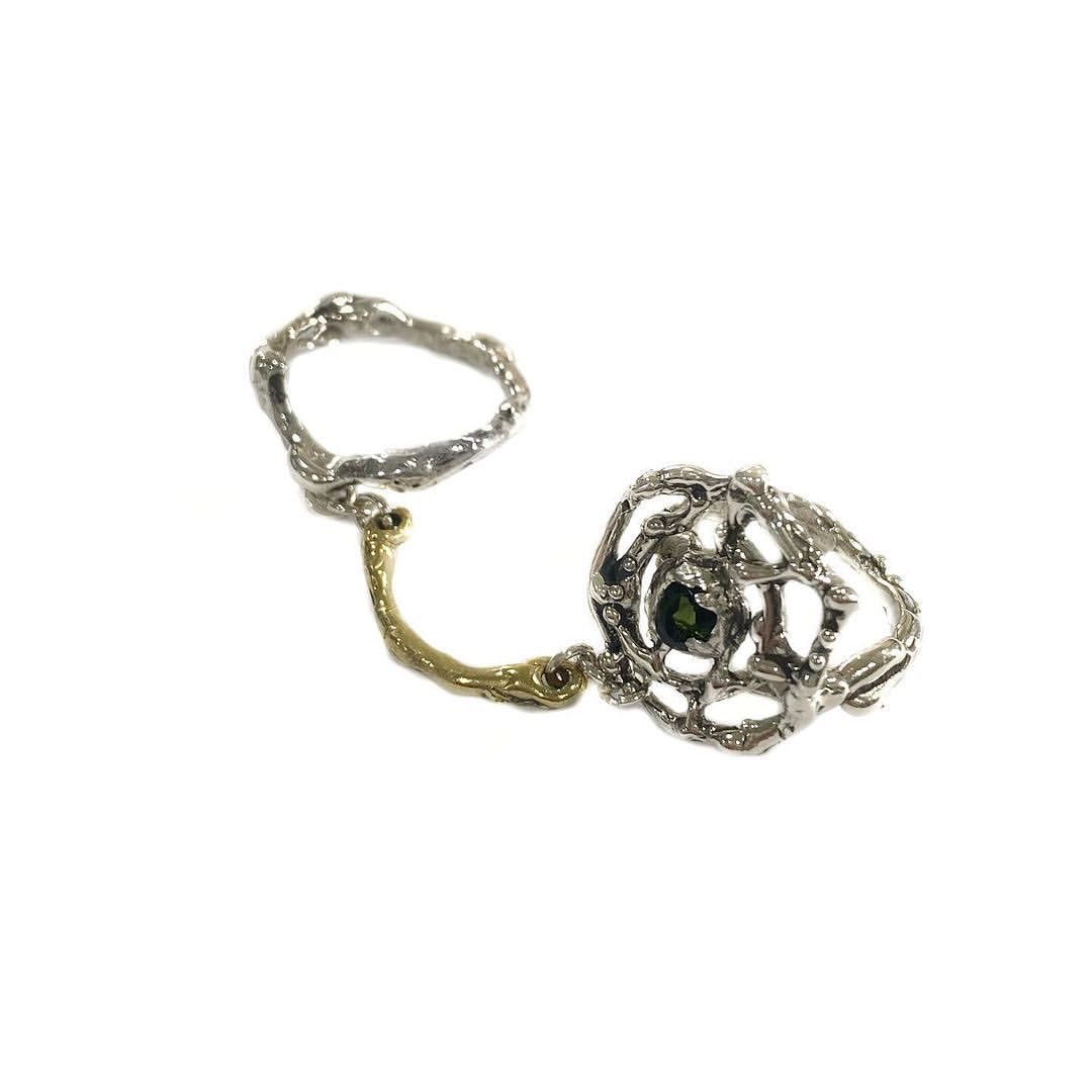 Green Tourmaline 2 Finger Ring