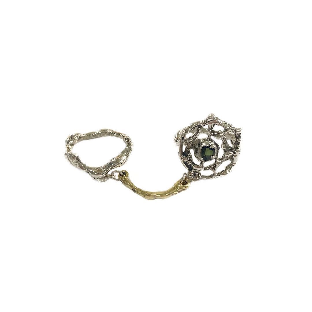 Green Tourmaline 2 Finger Ring