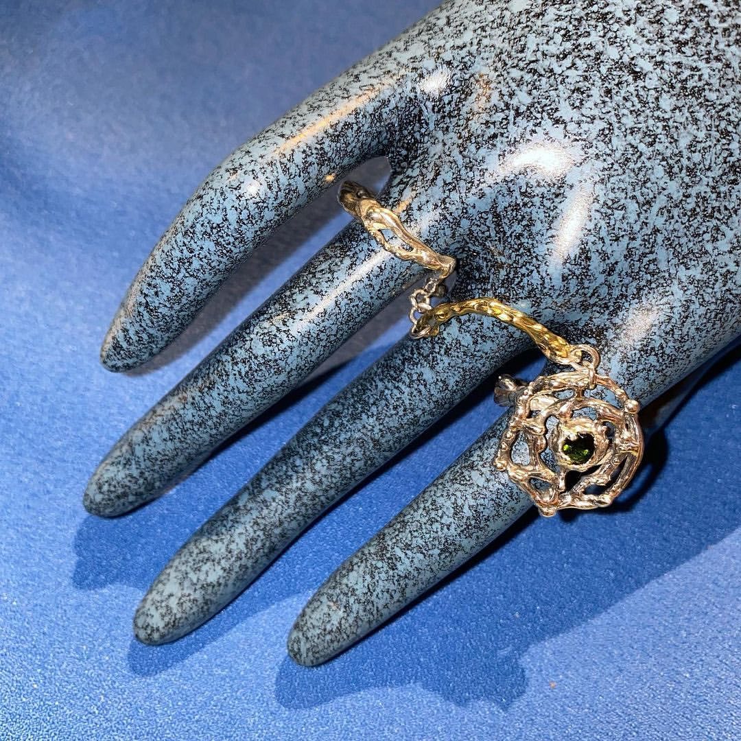 Green Tourmaline 2 Finger Ring