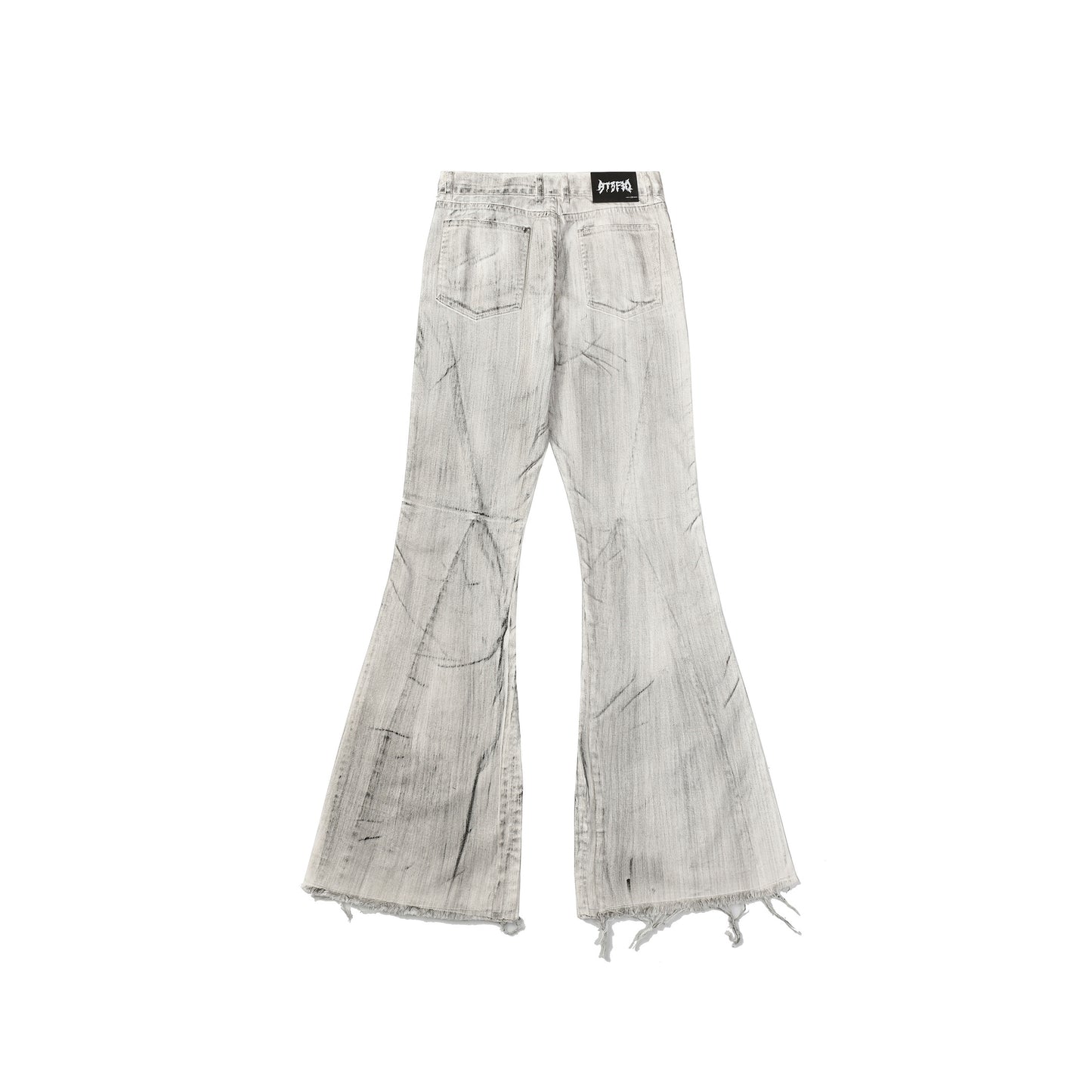 Wash Damage Flare Denim Jeans