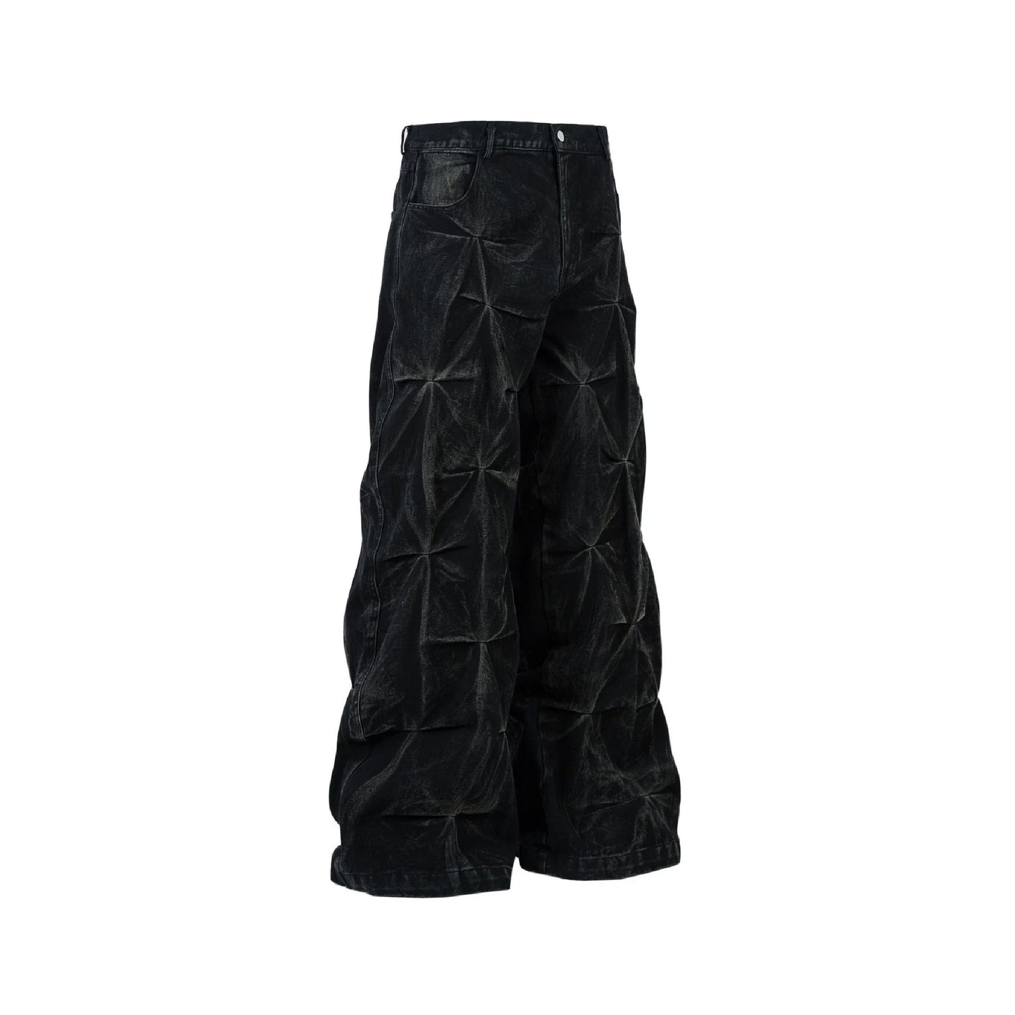 Washed Wide Leg Pleats Denim Jeans