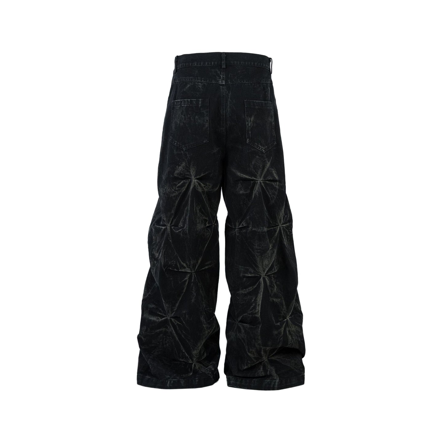 Washed Wide Leg Pleats Denim Jeans