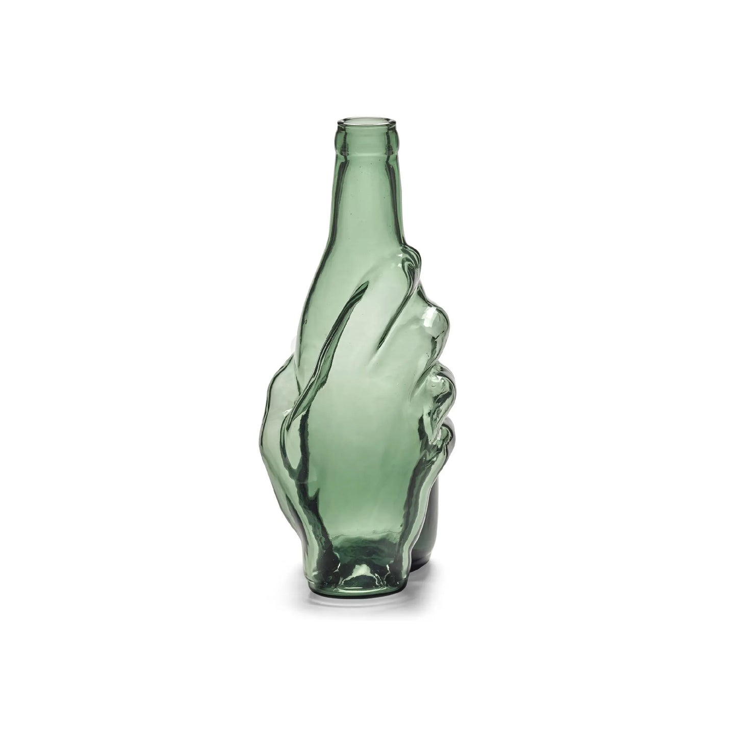 Hand shaped glass bottle