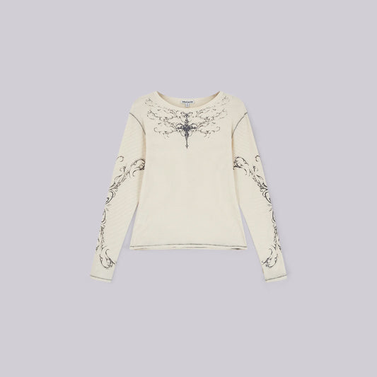 Ines Waffle White Long Sleeve Top