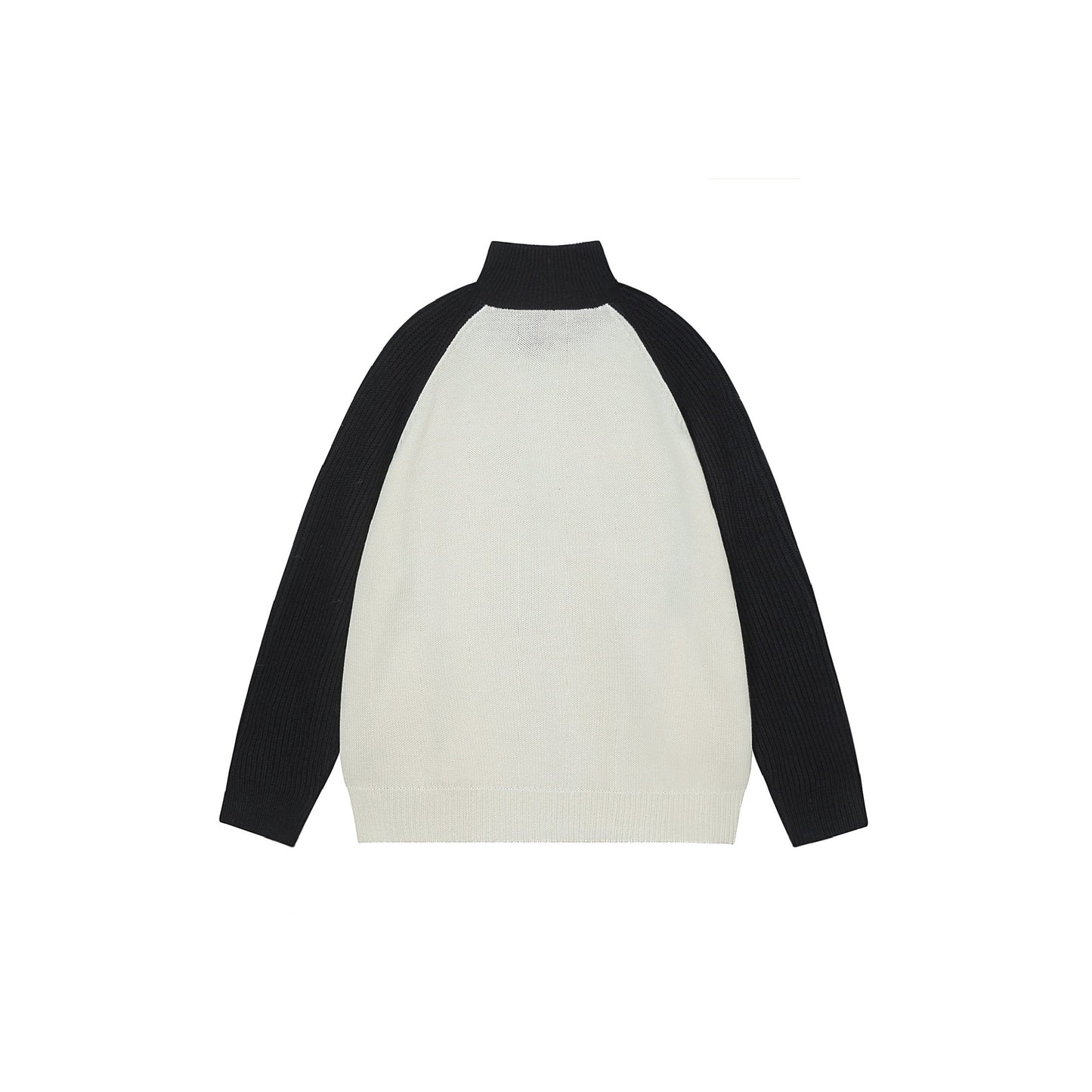 Statue Print Colorblock Patchwork High-Neck Knit Cardigan