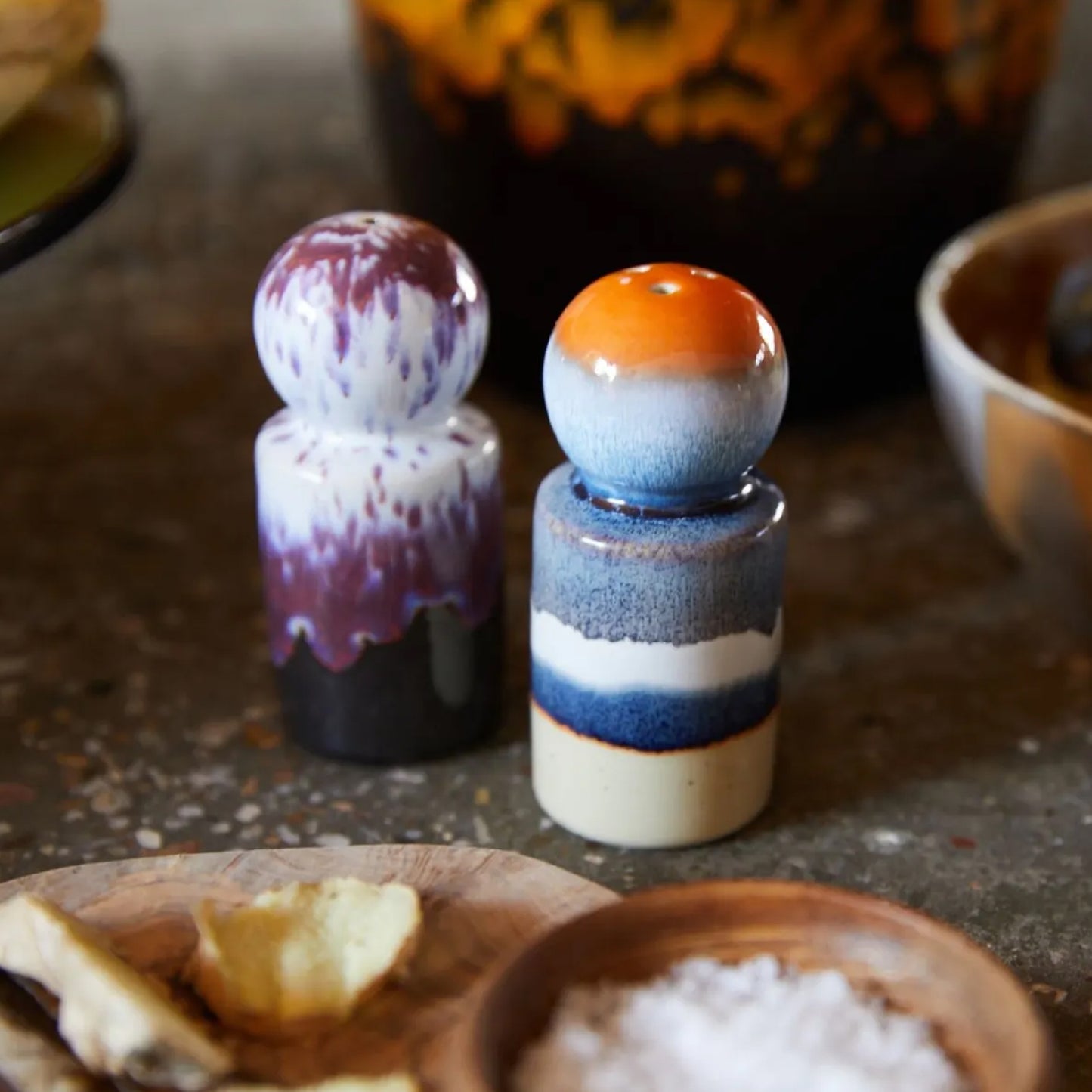 70s Stoneware salt and pepper set