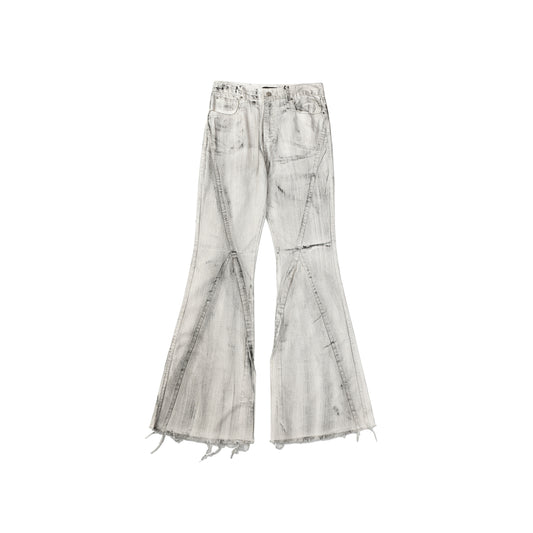 Wash Damage Flare Denim Jeans