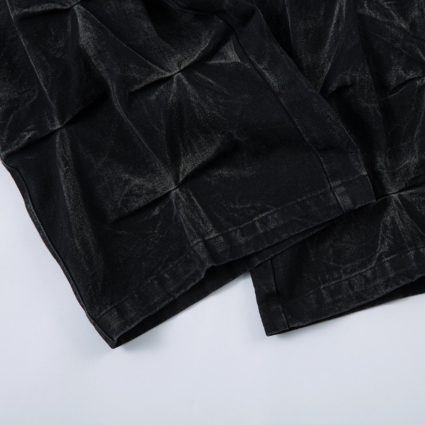 Washed Wide Leg Pleats Denim Jeans