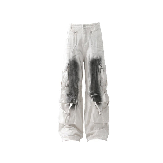 Wide-Leg Denim Cargo Denim Jeans